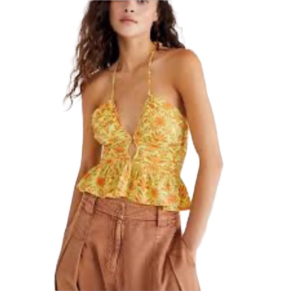 Free People Tops - NWOT Free People Women’s Dandelion Halter Top In Citron Combo - size X-Large